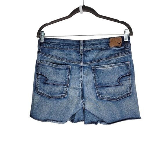American Eagle Outfitters Blue Distressed Midi Denim Jean Shorts Size 8 Womens C - Picture 2 of 10